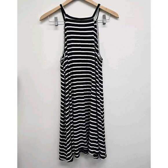 Old Navy Suspended Neck Swing Dress Women's Size M Striped Black White Stretch - Picture 7 of 9